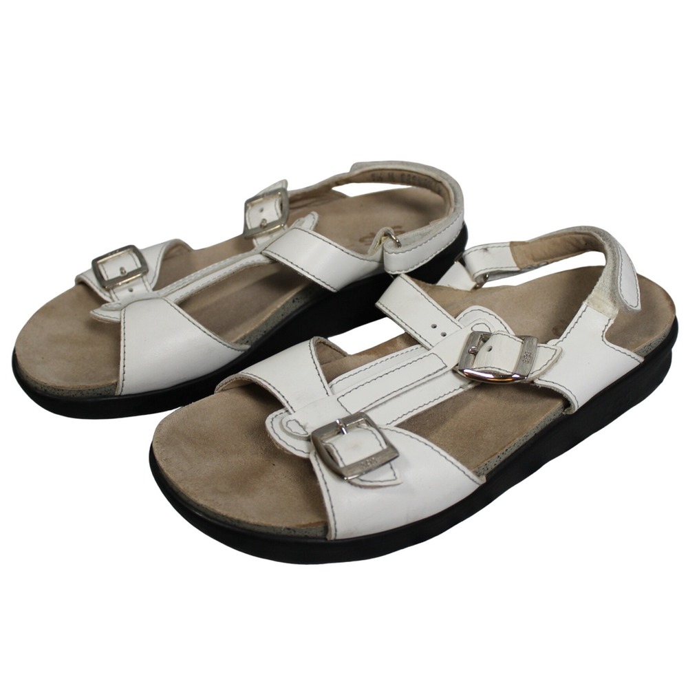 SAS San Antonio Shoemakers White Leather Comfort Sandals Buckle‎ Strap Women 7.5